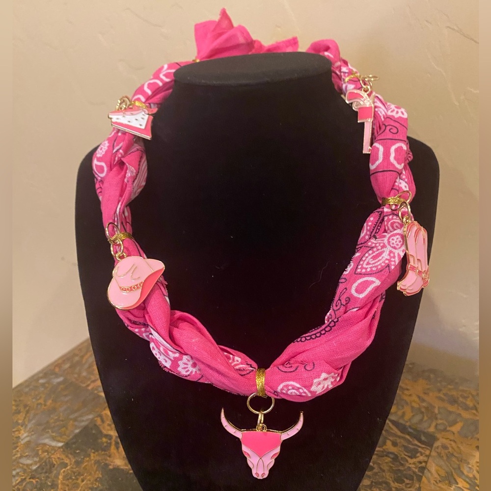 Pink Bandana Charm Necklace